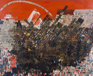   Scorched Earth, 2006, collage on paper mounted on canvas, 94.5 x 118 in; photo courtesy of Sikkema Jenkins & Co.  